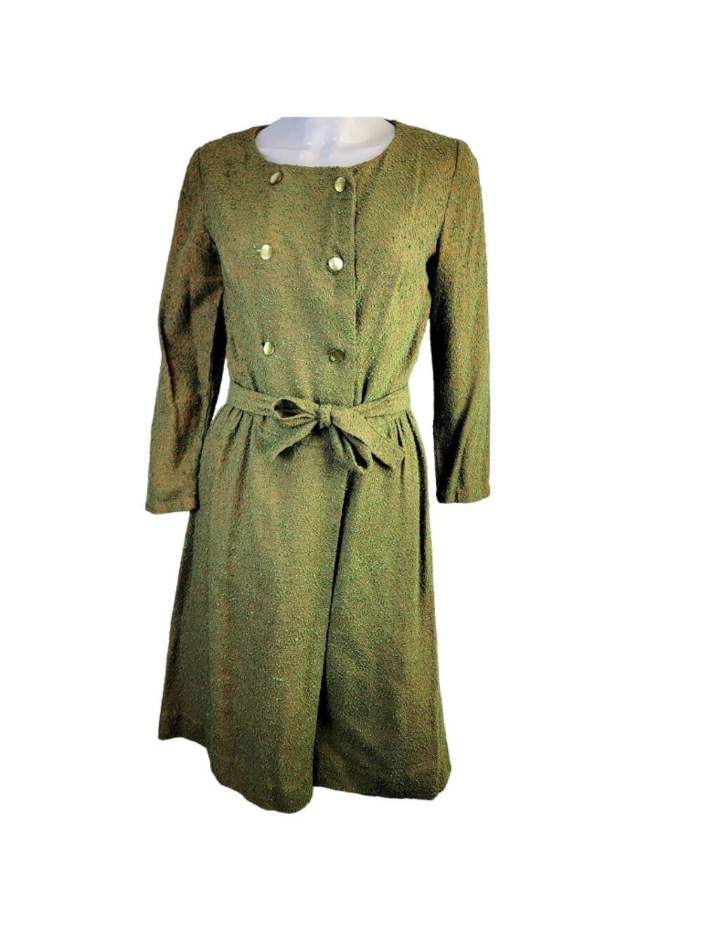 Vintage 50s Shirt Dress Women 8 Medium Green Orange Button Knee Length Belt Fall